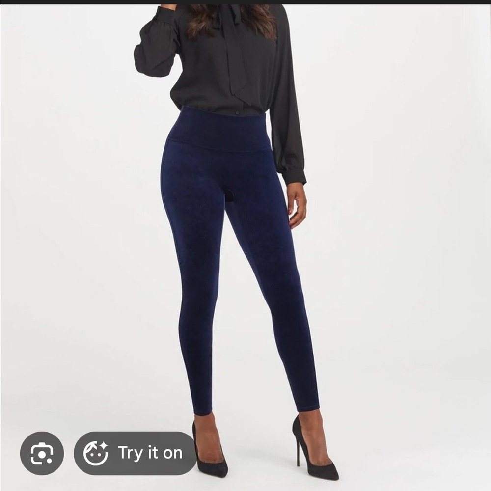 SPANX Velvet Velour High Rise Leggings-Navy